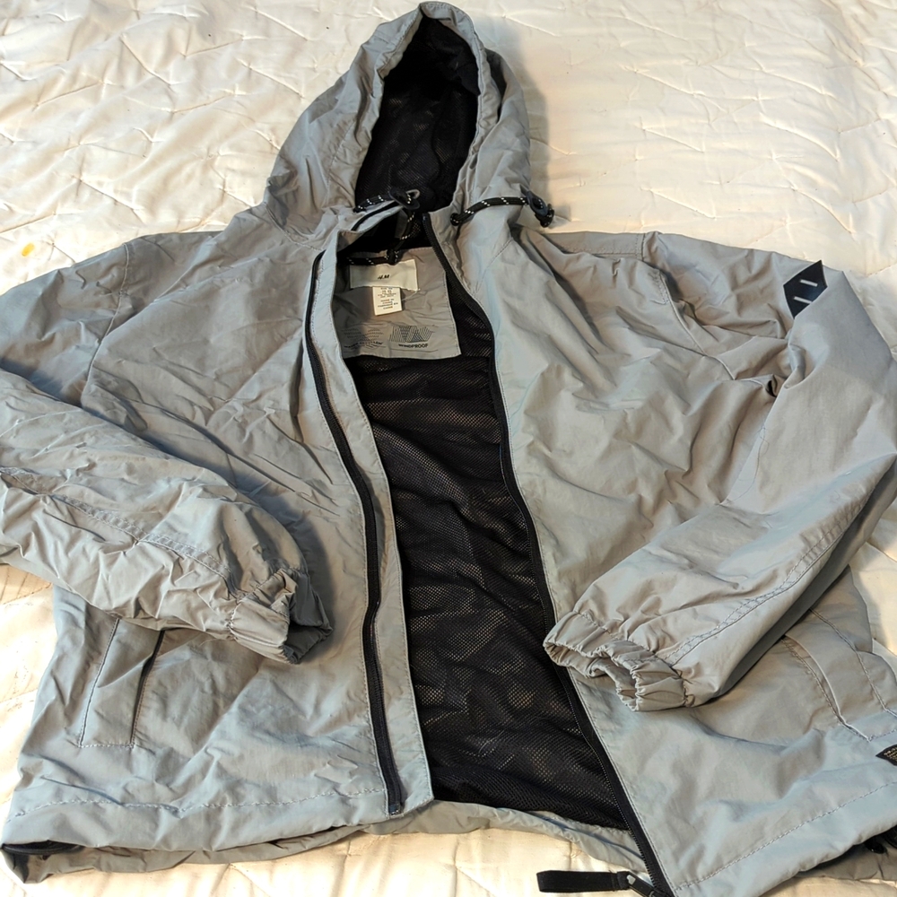 H&M Gray Hooded Zip Up Waterproof Jacket